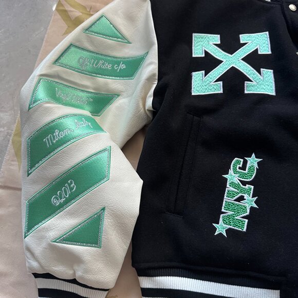 Crocodile Wool Leather Varsity Jacket - Picture 8 of 12